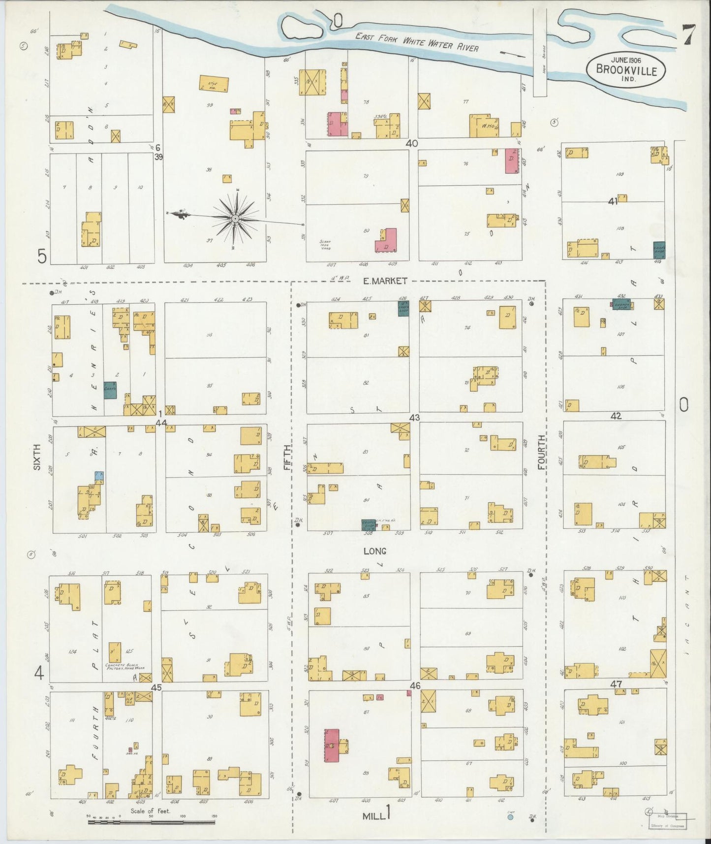 Sanborn Fire Insurance Map from Brookville, Franklin County, Indiana (1906), Sheet #0007 - Historic Sanborn Fire Insurance Map Print, vintage old map wall art, antique decor, genealogy gift, Indiana Indiana map