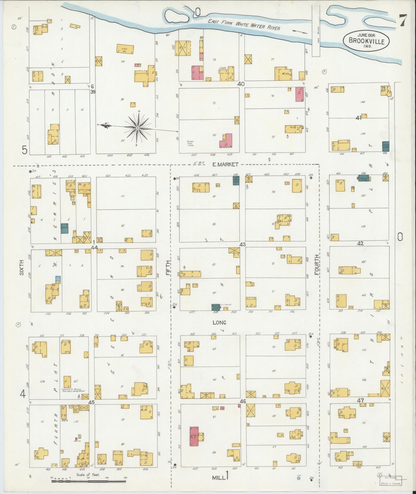 Sanborn Fire Insurance Map from Brookville, Franklin County, Indiana (1906), Sheet #0007 - Historic Sanborn Fire Insurance Map Print, vintage old map wall art, antique decor, genealogy gift, Indiana Indiana map