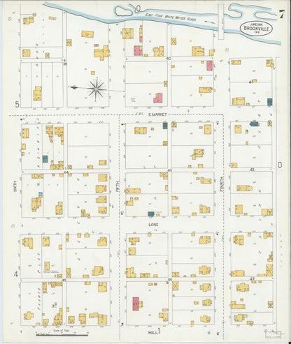 Sanborn Fire Insurance Map from Brookville, Franklin County, Indiana (1906), Sheet #0007 - Historic Sanborn Fire Insurance Map Print, vintage old map wall art, antique decor, genealogy gift, Indiana Indiana map