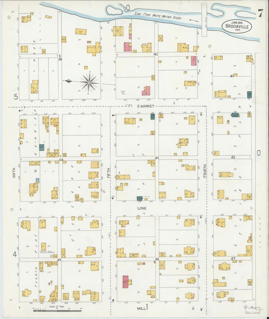 Sanborn Fire Insurance Map from Brookville, Franklin County, Indiana (1906), Sheet #0007 - Historic Sanborn Fire Insurance Map Print, vintage old map wall art, antique decor, genealogy gift, Indiana Indiana map