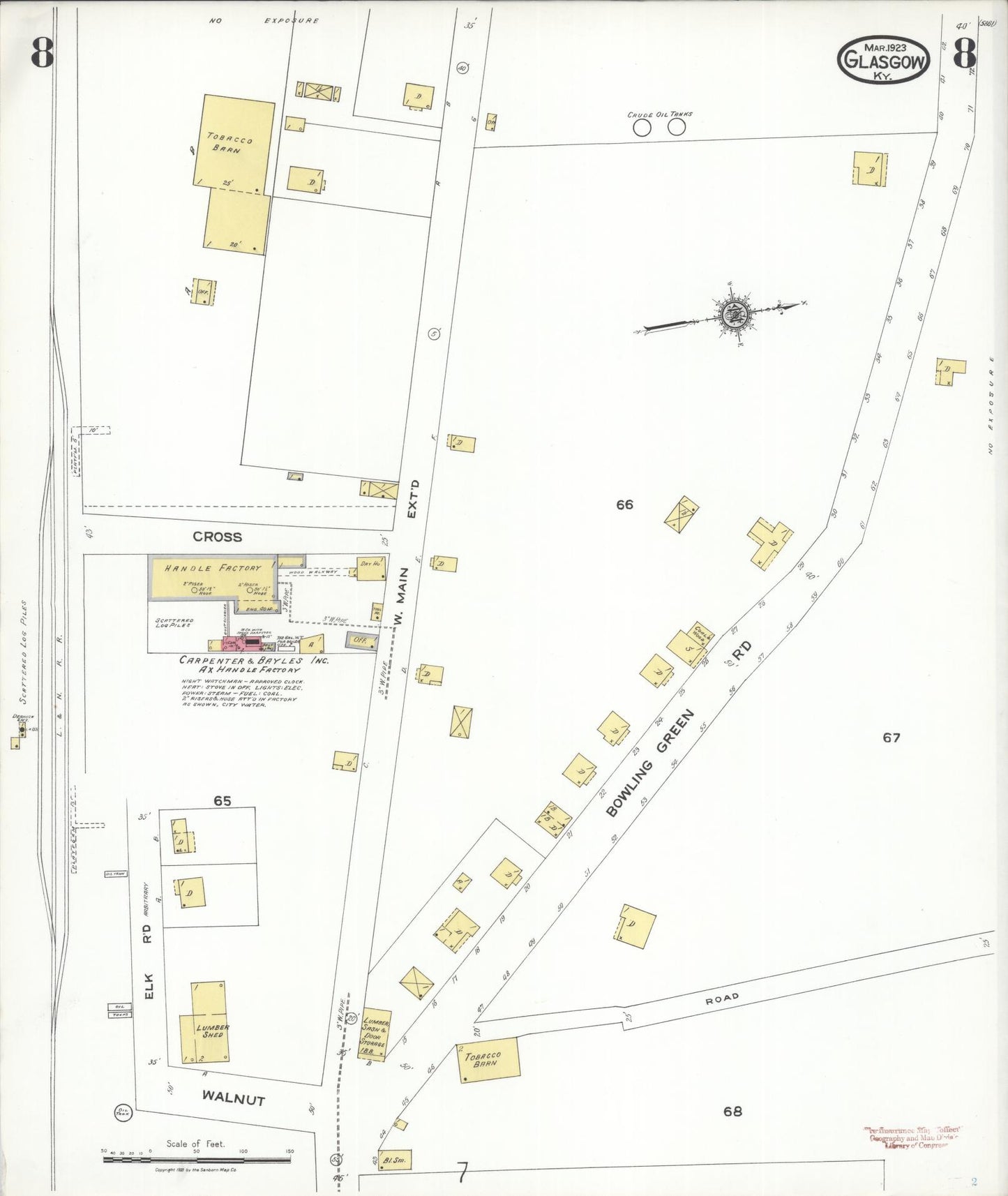 Sanborn Fire Insurance Map from Glasgow, Barren County, Kentucky (1923), Sheet #0008 - Historic Sanborn Fire Insurance Map Print, vintage old map wall art, antique decor, genealogy gift, Kentucky Kentucky map