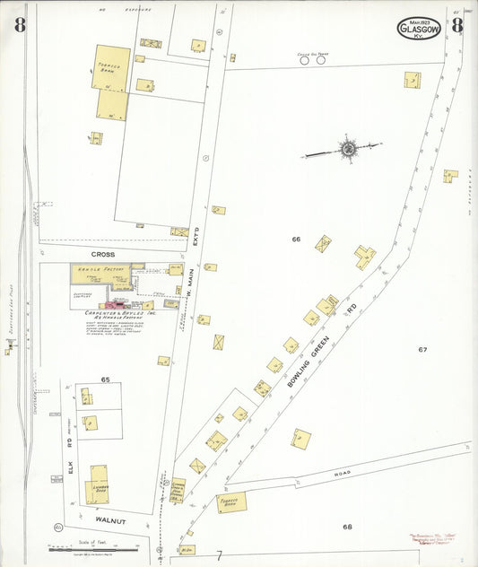 Sanborn Fire Insurance Map from Glasgow, Barren County, Kentucky (1923), Sheet #0008 - Historic Sanborn Fire Insurance Map Print, vintage old map wall art, antique decor, genealogy gift, Kentucky Kentucky map
