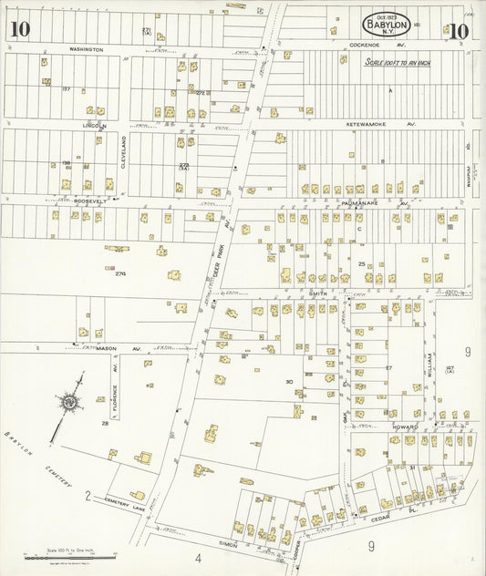 Sanborn Fire Insurance Map from Babylon, Suffolk County, New York (1923), Sheet #0010 - Historic Sanborn Fire Insurance Map Print, vintage old map wall art, antique decor, genealogy gift, New York New York map