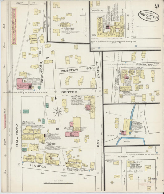Sanborn Fire Insurance Map from Brockton, Plymouth County, Massachusetts (1885), Sheet #0009 - Historic Sanborn Fire Insurance Map Print, vintage old map wall art, antique decor, genealogy gift, Massachusetts Massachusetts map