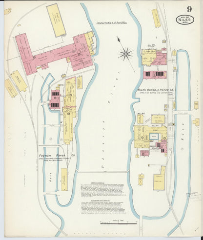 Sanborn Fire Insurance Map from Niles, Berrien County, Michigan (1907), Sheet #0009 - Historic Sanborn Fire Insurance Map Print, vintage old map wall art, antique decor, genealogy gift, Michigan Michigan map
