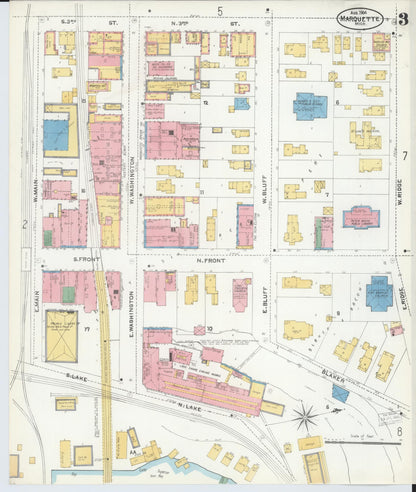 Sanborn Fire Insurance Map from Marquette, Marquette County, Michigan (1904), Sheet #0003 - Complete Map Set gallery image, historic Sanborn map, vintage wall art, Michigan Michigan