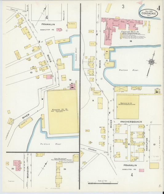 Sanborn Fire Insurance Map from Coxsackie, Greene County, New York (1909), Sheet #0004 - Historic Sanborn Fire Insurance Map Print, vintage old map wall art, antique decor, genealogy gift, New York New York map