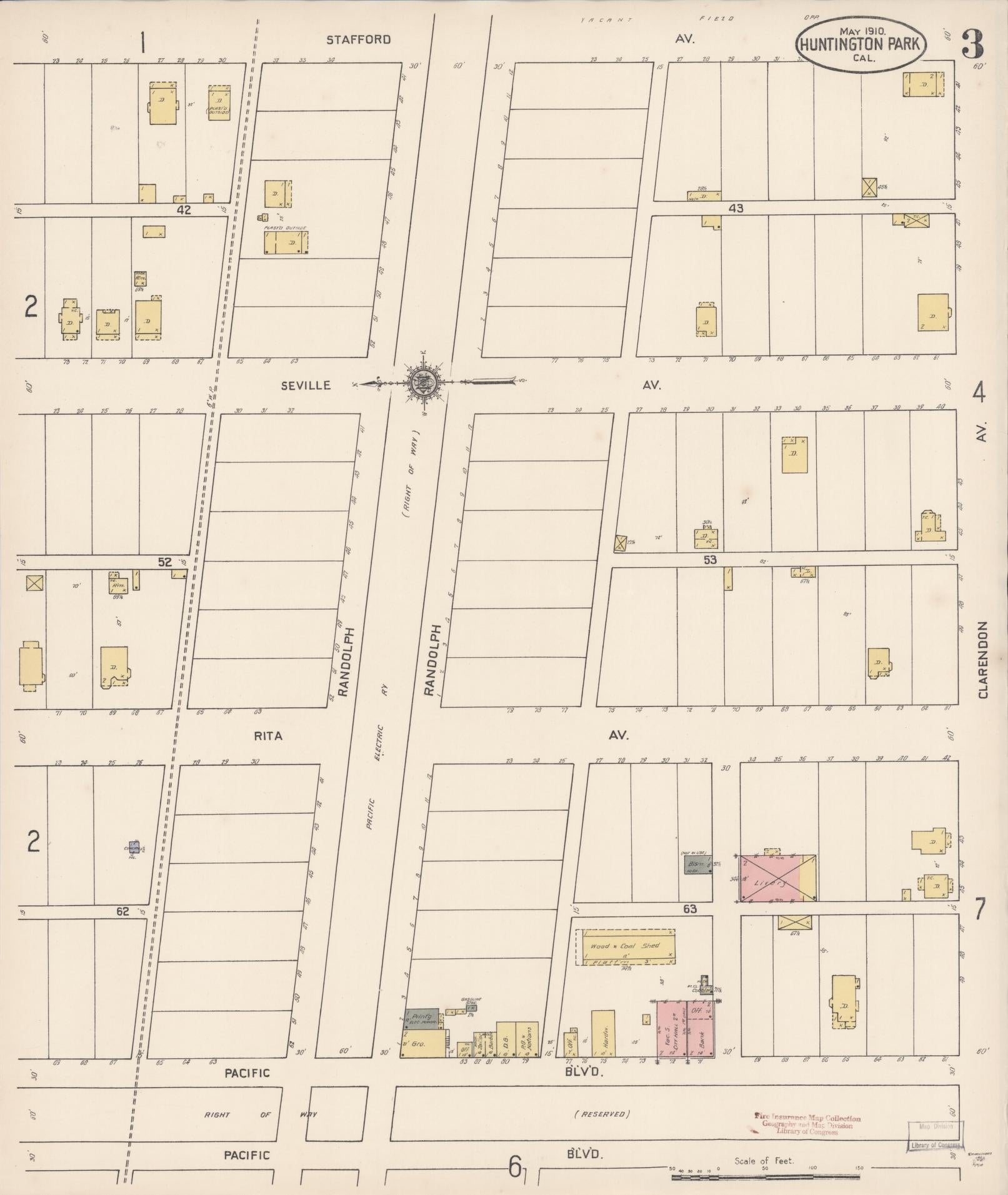 Sanborn Fire Insurance Map from Huntington Park, Los Angeles County, California (1910), Sheet #0003 - Historic Sanborn Fire Insurance Map Print, vintage old map wall art, antique decor, genealogy gift, California California map
