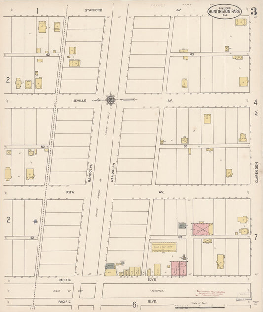 Sanborn Fire Insurance Map from Huntington Park, Los Angeles County, California (1910), Sheet #0003 - Historic Sanborn Fire Insurance Map Print, vintage old map wall art, antique decor, genealogy gift, California California map