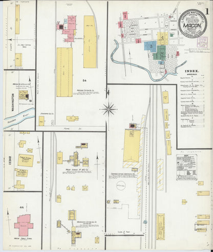 Sanborn Fire Insurance Map from Macon, Noxubee County, Mississippi (1904), Sheet #0001 - Complete Map Set gallery image, historic Sanborn map, vintage wall art, Mississippi Mississippi