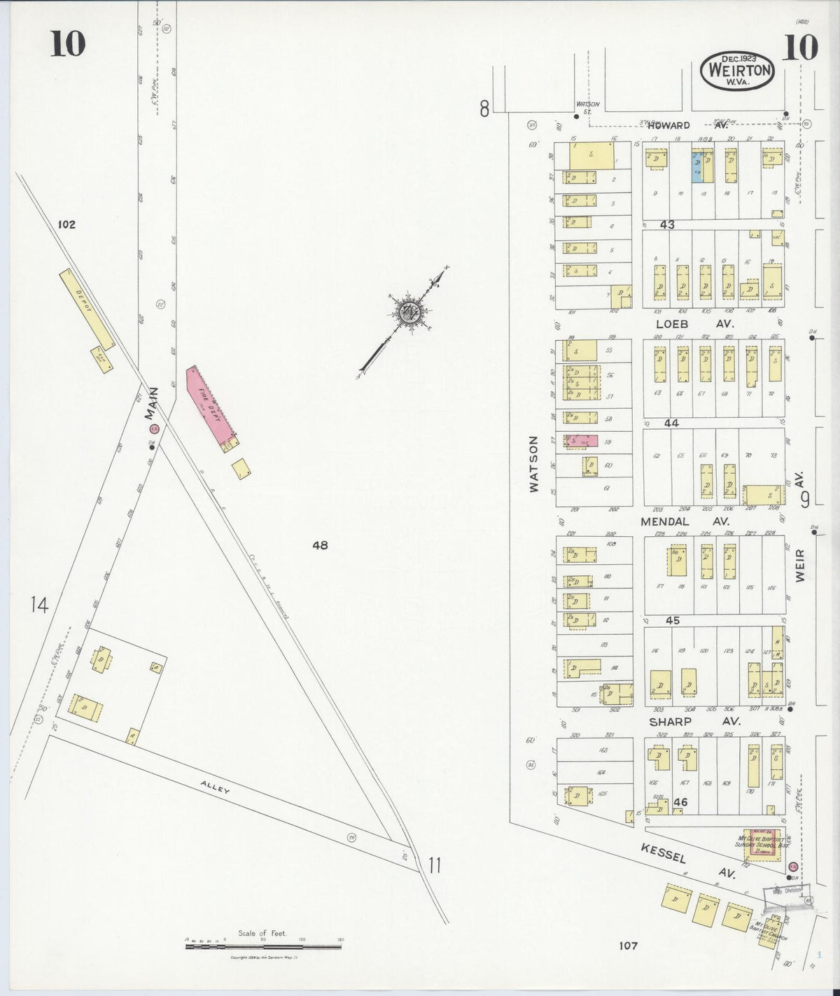 Sanborn Fire Insurance Map from Weirton, Hancock County, West Virginia (1923), Sheet #0010 - Historic Sanborn Fire Insurance Map Print, vintage old map wall art, antique decor, genealogy gift, West Virginia West Virginia map