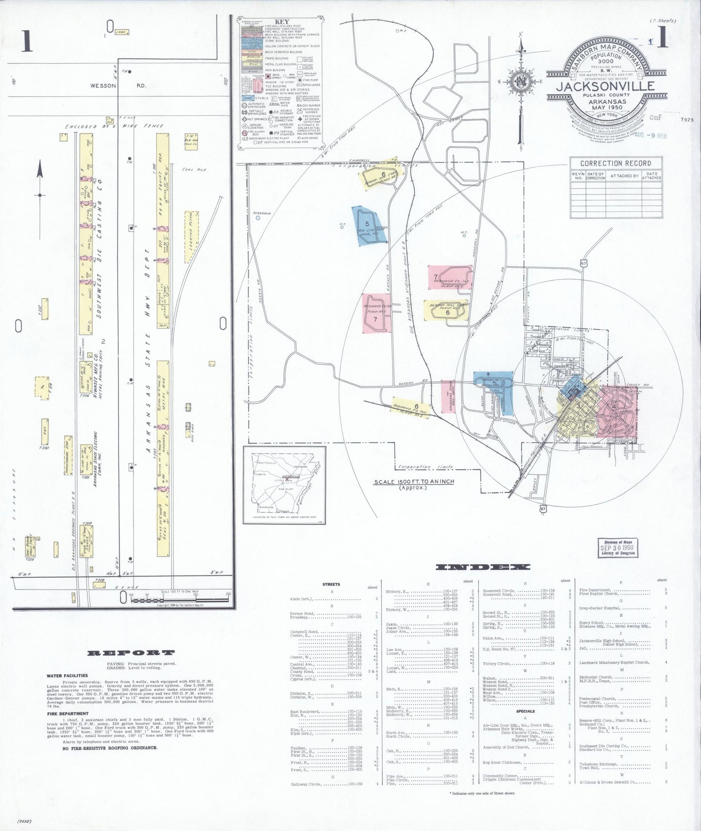 Sanborn Fire Insurance Map from Jacksonville, Pulaski County, Arkansas. (1950), Sheet 1 – Historic Sanborn Fire Insurance Map Print
