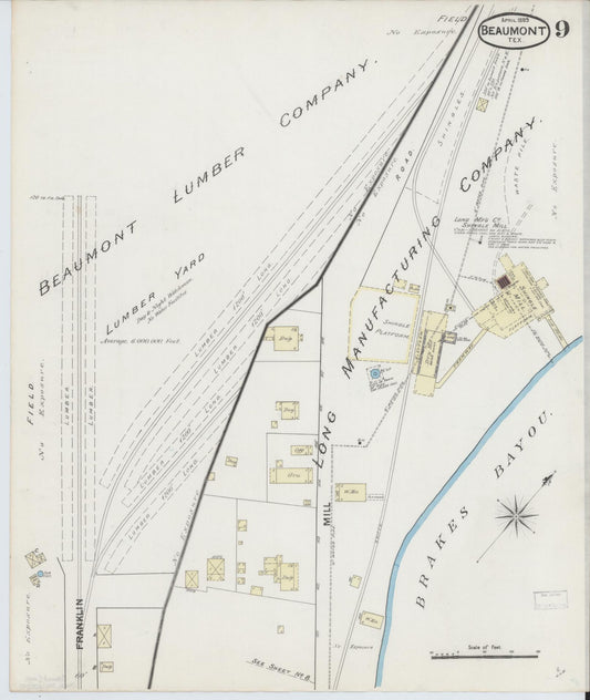 Sanborn Fire Insurance Map from Beaumont, Jefferson County, Texas (1889), Sheet #0009 - Historic Sanborn Fire Insurance Map Print, vintage old map wall art, antique decor, genealogy gift, Texas Texas map