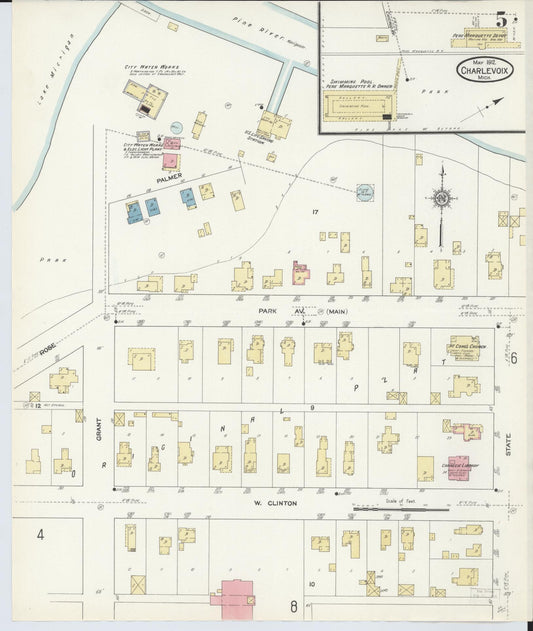 Sanborn Fire Insurance Map from Charlevoix, Charlevoix County, Michigan (1912), Sheet #0005 - Historic Sanborn Fire Insurance Map Print, vintage old map wall art, antique decor, genealogy gift, Michigan Michigan map