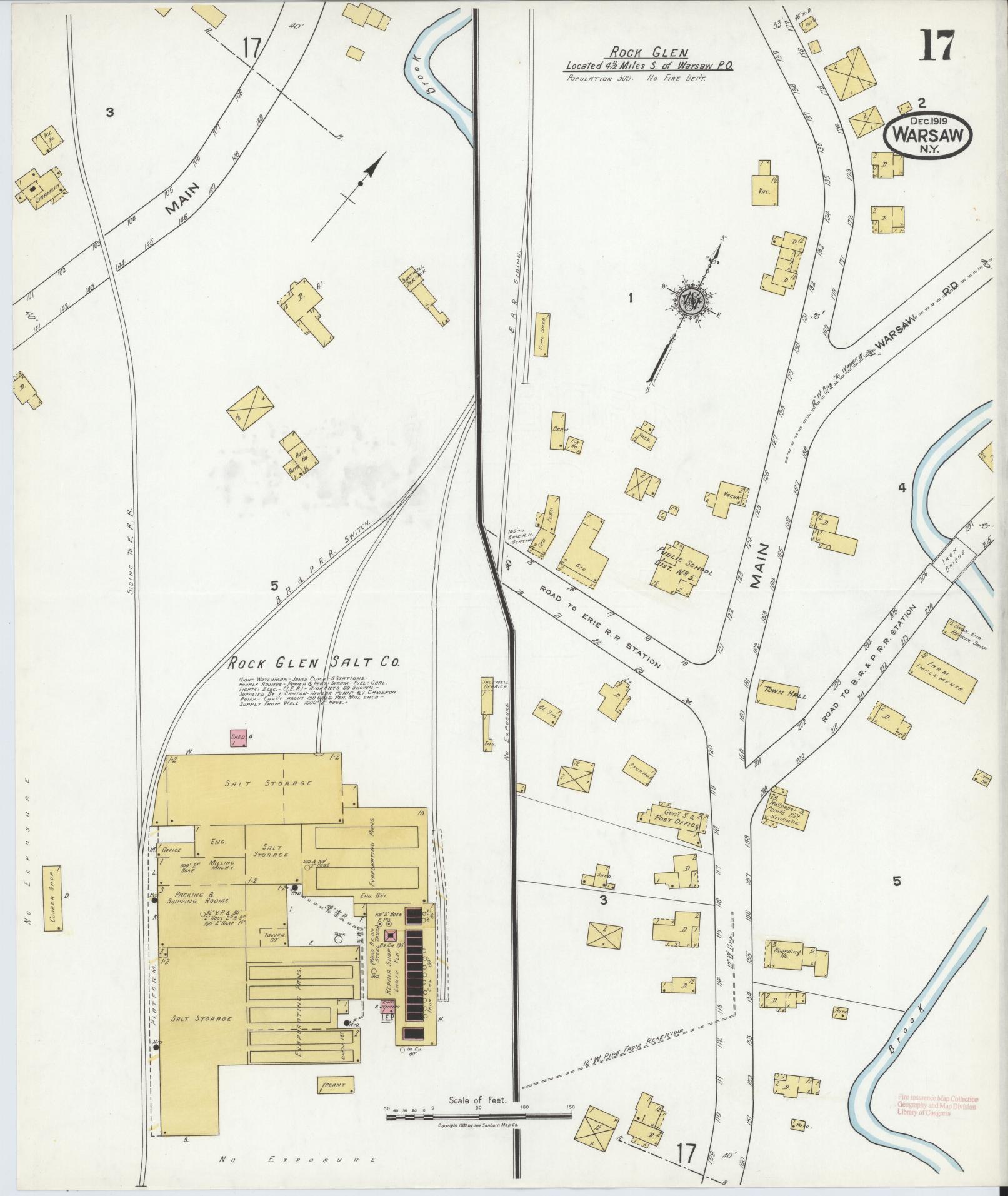Sanborn Fire Insurance Map from Warsaw, Wyoming County, New York (1919), Sheet #0017 - Historic Sanborn Fire Insurance Map Print, vintage old map wall art, antique decor, genealogy gift, Warsaw Wyoming map