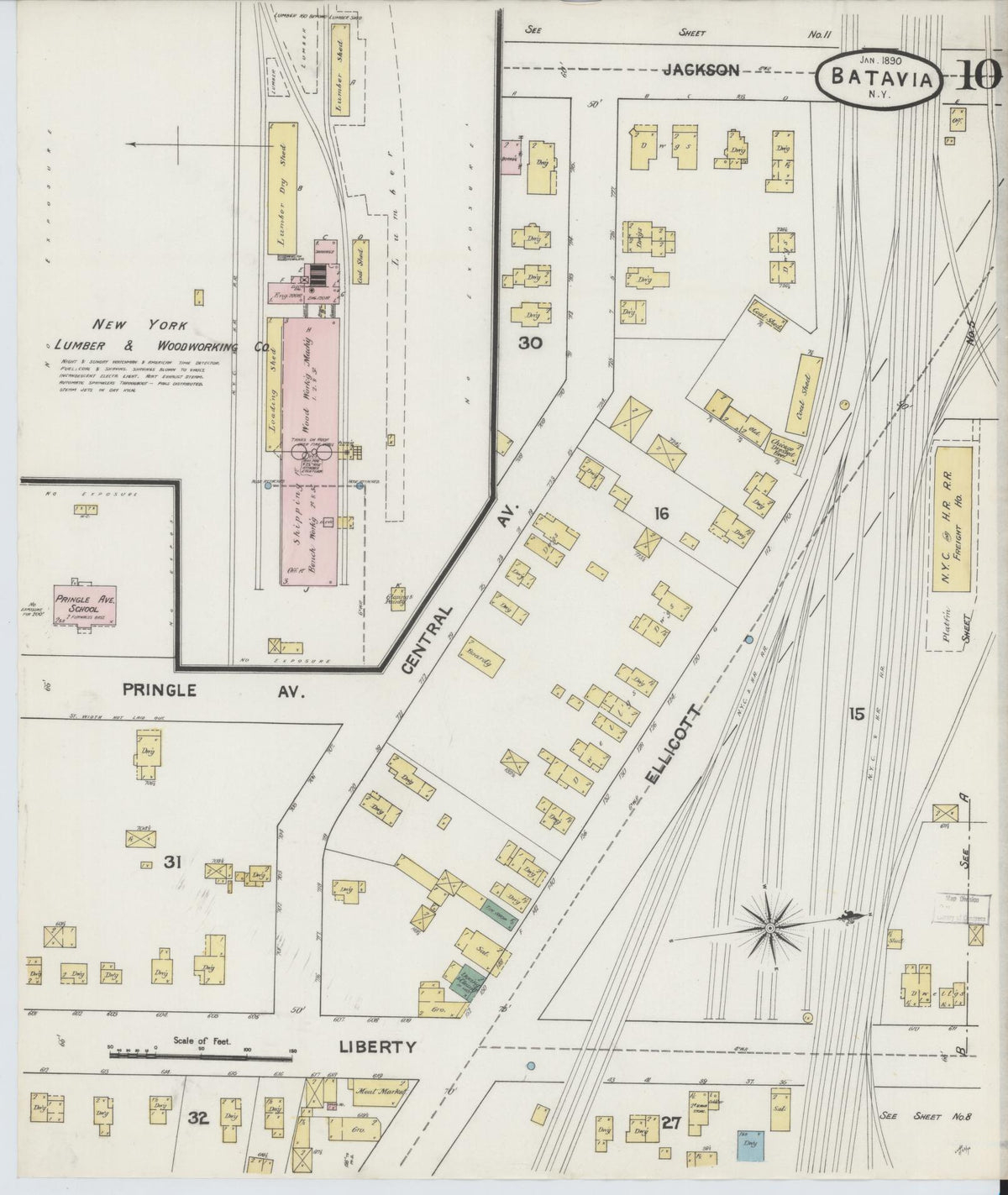 Sanborn Fire Insurance Map from Batavia, Genesee County, New York (1890), Sheet #0010 - Historic Sanborn Fire Insurance Map Print, vintage old map wall art, antique decor, genealogy gift, New York New York map