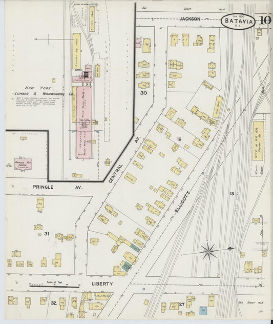 Sanborn Fire Insurance Map from Batavia, Genesee County, New York (1890), Sheet #0010 - Historic Sanborn Fire Insurance Map Print, vintage old map wall art, antique decor, genealogy gift, New York New York map