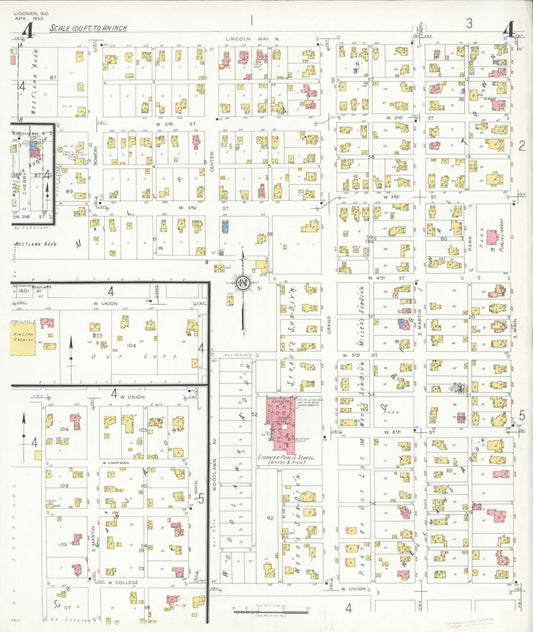 Sanborn Fire Insurance Map from Ligonier, Noble County, Indiana (1933), Sheet #0004 - Historic Sanborn Fire Insurance Map Print, vintage old map wall art, antique decor, genealogy gift, Indiana Indiana map
