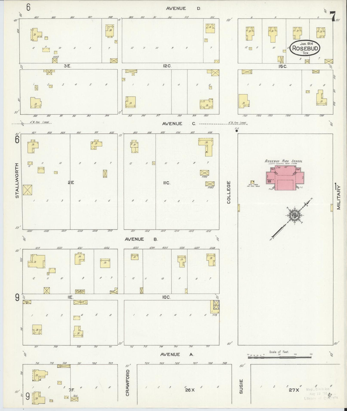 Sanborn Fire Insurance Map from Rosebud, Falls County, Texas (1914), Sheet #0007 - Historic Sanborn Fire Insurance Map Print, vintage old map wall art, antique decor, genealogy gift, Texas Texas map
