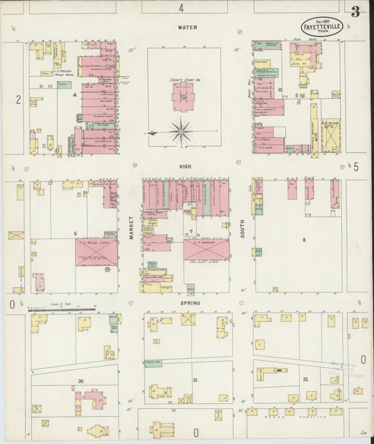 Sanborn Fire Insurance Map from Fayetteville, Lincoln County, Tennessee (1897), Sheet #0003 - Historic Sanborn Fire Insurance Map Print, vintage old map wall art, antique decor, genealogy gift, Tennessee Tennessee map