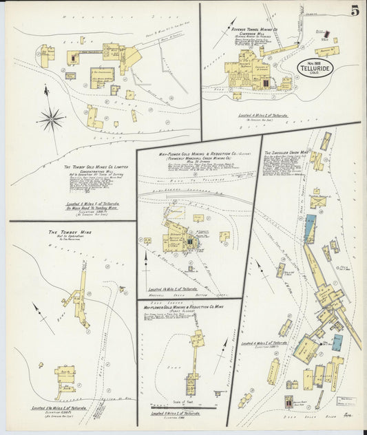 Sanborn Fire Insurance Map from Telluride, San Miguel County, Colorado (1908), Sheet #0005 - Historic Sanborn Fire Insurance Map Print, vintage old map wall art, antique decor, genealogy gift, Colorado Colorado map