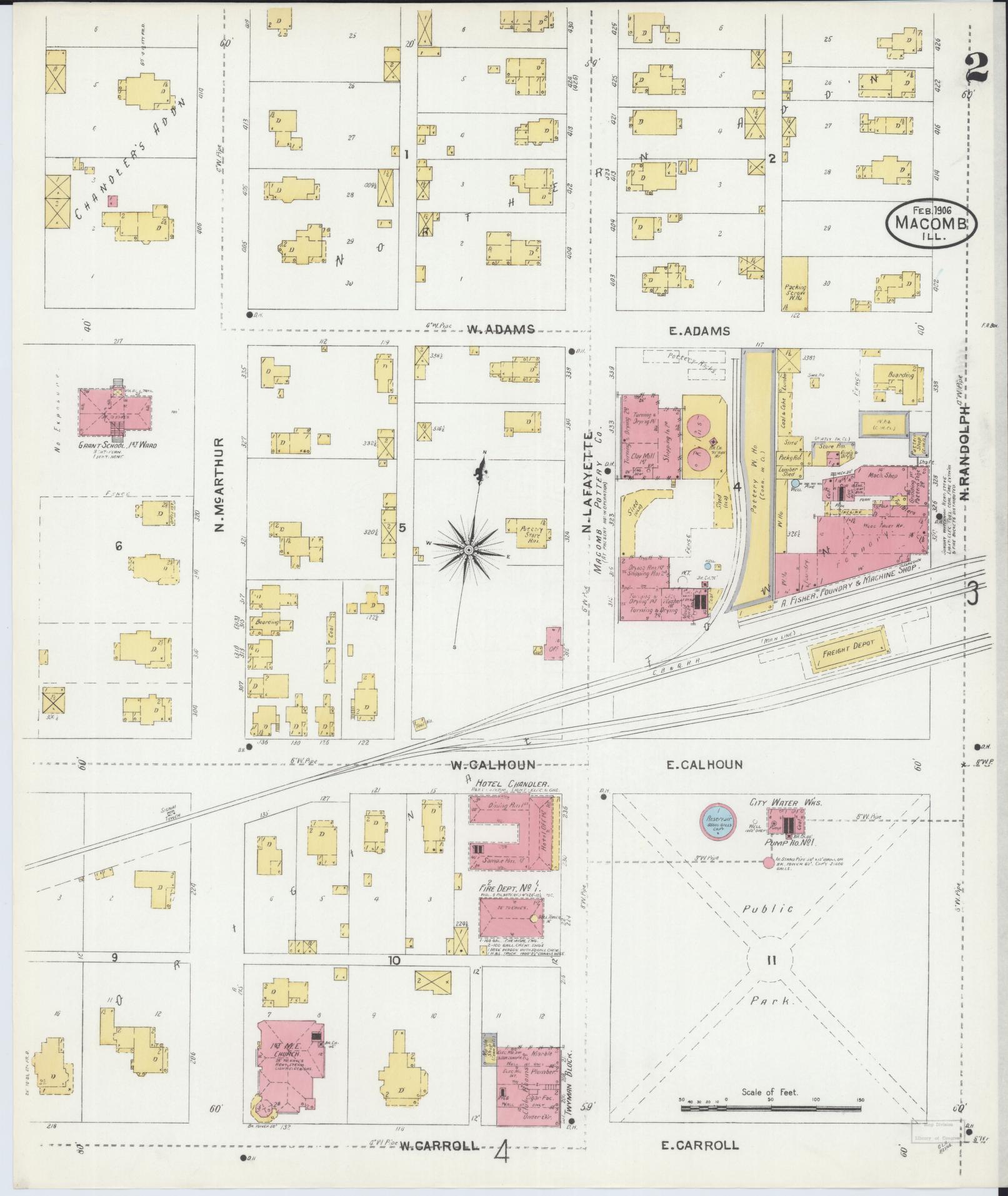 Sanborn Fire Insurance Map from Macomb, Mcdonough County, Illinois (1906), Sheet #0002 - Complete Map Set gallery image, historic Sanborn map, vintage wall art, Illinois Illinois