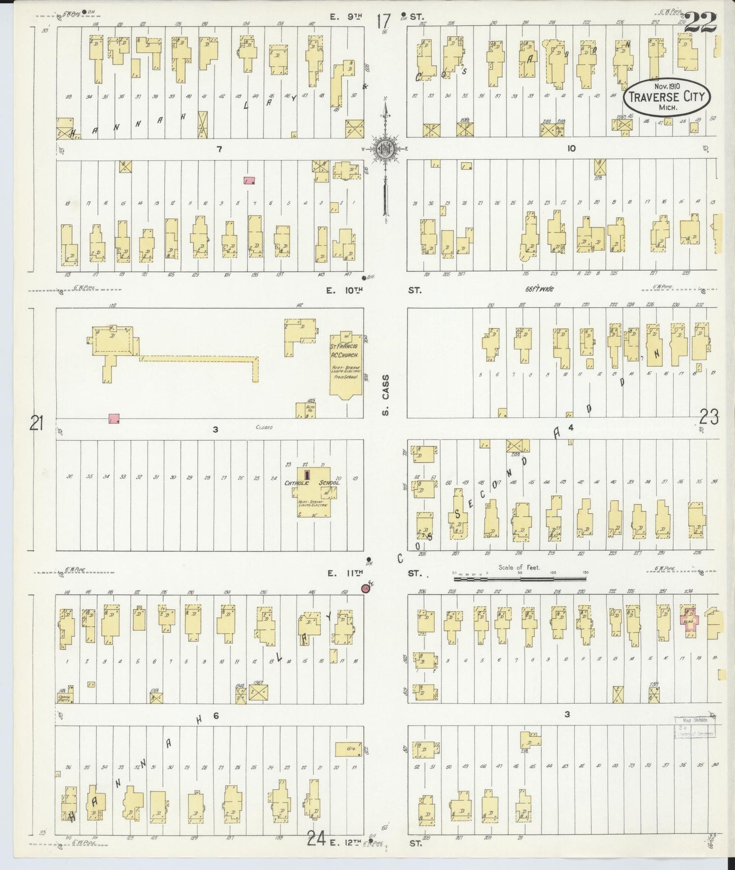 Sanborn Fire Insurance Map from Traverse City, Grand Traverse County, Michigan (1910), Sheet #0022 - Complete Map Set gallery image, historic Sanborn map, vintage wall art, Michigan Michigan