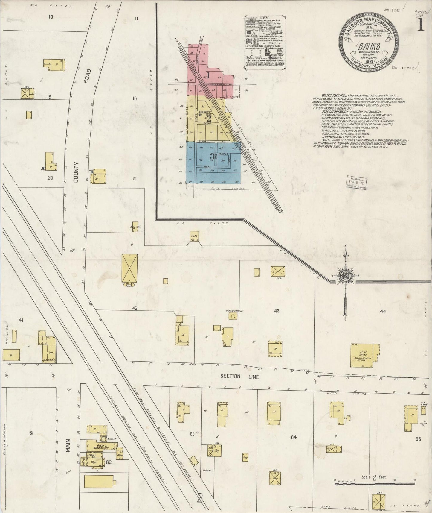 Sanborn Fire Insurance Map from Banks, Washington County, Oregon (1921), Sheet #0001 - Complete Map Set gallery image, historic Sanborn map, vintage wall art, Oregon Oregon
