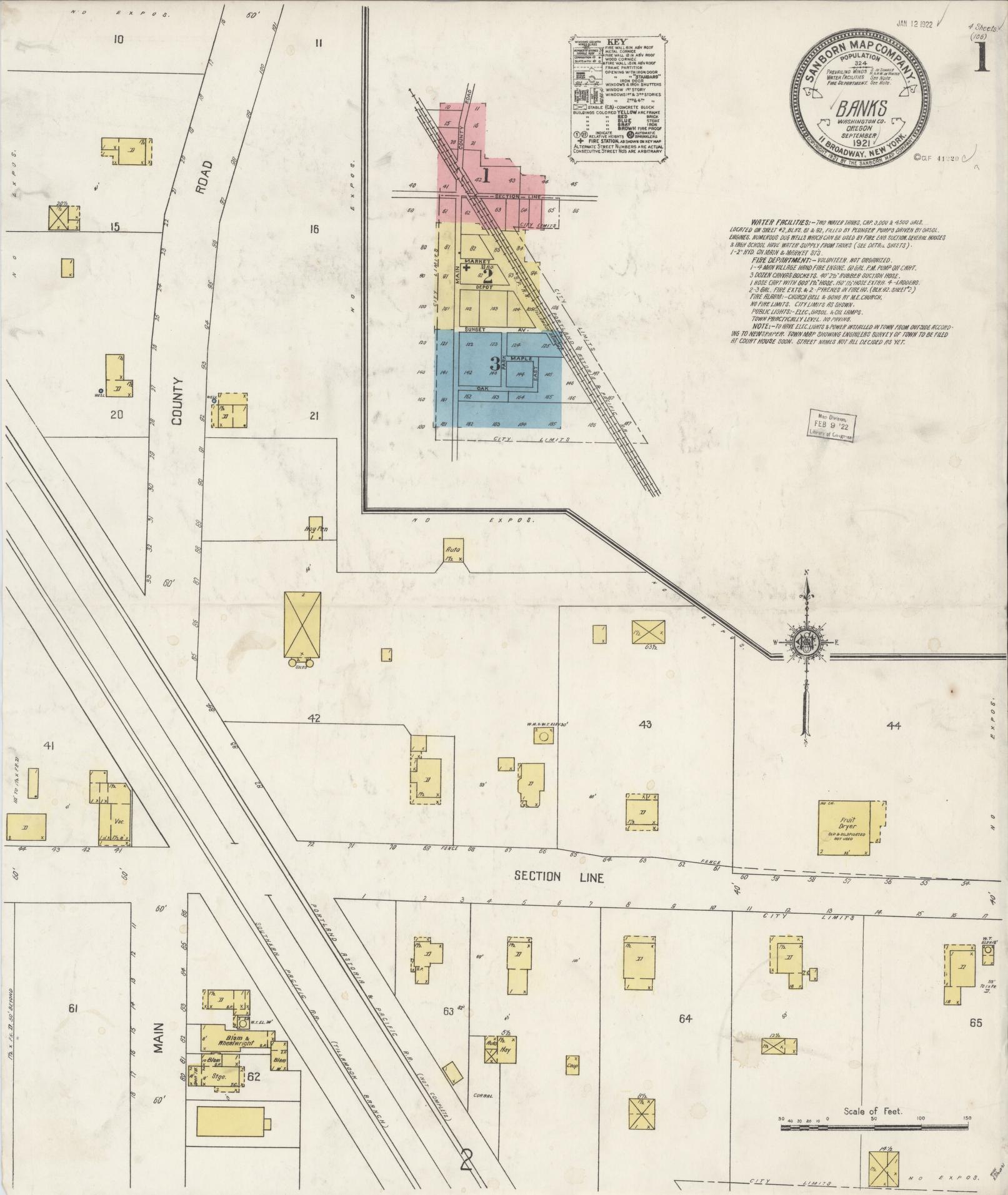 Sanborn Fire Insurance Map from Banks, Washington County, Oregon (1921), Sheet #0001 - Complete Map Set gallery image, historic Sanborn map, vintage wall art, Oregon Oregon