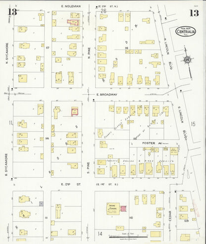 Sanborn Fire Insurance Map from Centralia, Marion, Clinton, Jefferson, and Washington Counties, Illinois (1924), Sheet #0013 - Historic Sanborn Fire Insurance Map Print, vintage old map wall art, antique decor, genealogy gift, Illinois Illinois map