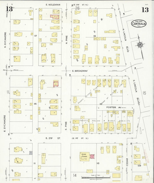 Sanborn Fire Insurance Map from Centralia, Marion, Clinton, Jefferson, and Washington Counties, Illinois (1924), Sheet #0013 - Historic Sanborn Fire Insurance Map Print, vintage old map wall art, antique decor, genealogy gift, Illinois Illinois map