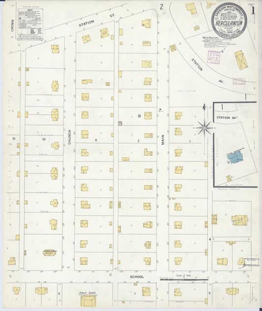 Sanborn Fire Insurance Map from Herculaneum, Jefferson County, Missouri (1908), Sheet #0001 - Complete Map Set gallery image, historic Sanborn map, vintage wall art, Missouri Missouri