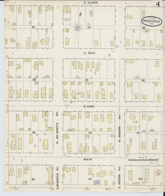 Sanborn Fire Insurance Map from Negaunee, Marquette County, Michigan (1888), Sheet #0004 - Historic Sanborn Fire Insurance Map Print, vintage old map wall art, antique decor, genealogy gift, Michigan Michigan map
