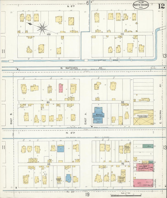 Sanborn Fire Insurance Map from North Yakima, Yakima County, Washington (1905), Sheet #0012 - Historic Sanborn Fire Insurance Map Print, vintage old map wall art, antique decor, genealogy gift, Washington Washington map