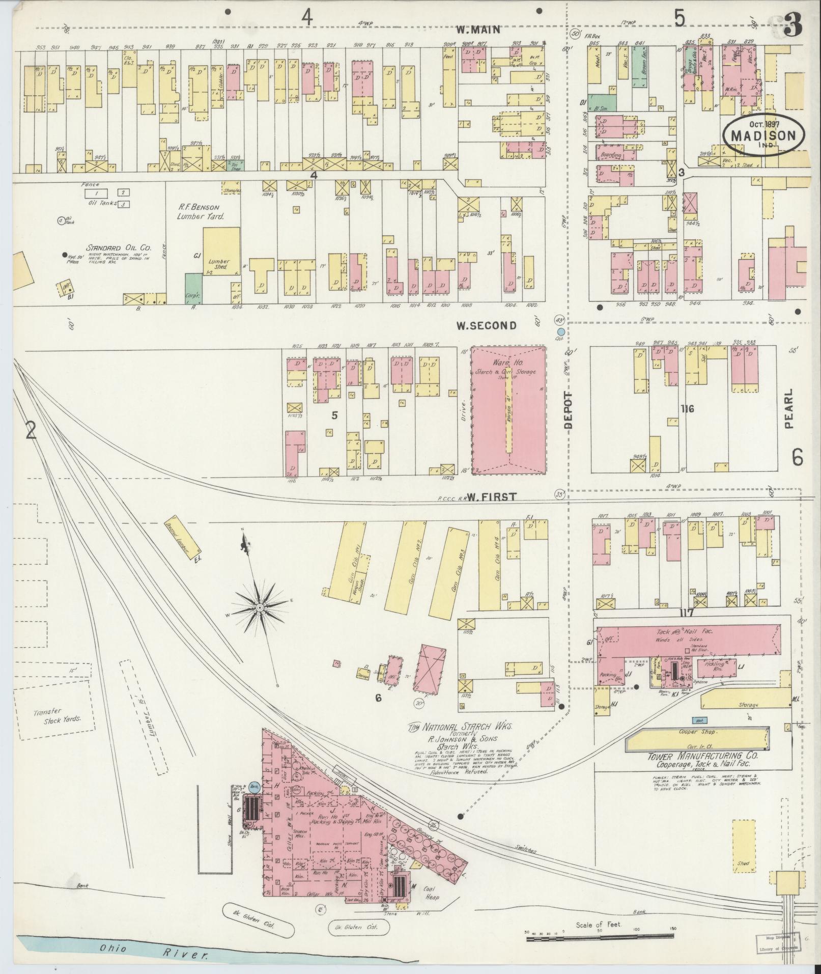 Sanborn Fire Insurance Map from Madison, Jefferson County, Indiana (1897), Sheet #0003 - Complete Map Set gallery image, historic Sanborn map, vintage wall art, Indiana Indiana