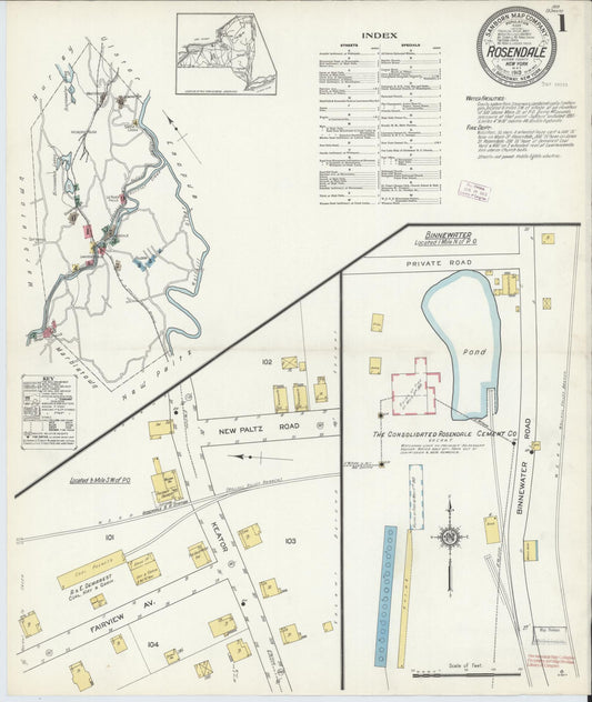 Sanborn Fire Insurance Map from Rosendale, Ulster County, New York (1913), Sheet #0001 - Historic Sanborn Fire Insurance Map Print, vintage old map wall art, antique decor, genealogy gift, New York New York map