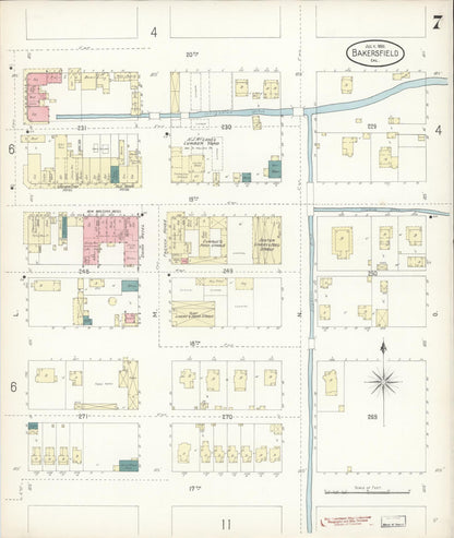 Sanborn Fire Insurance Map from Bakersfield, Kern County, California (1899), Sheet #0007 - Historic Sanborn Fire Insurance Map Print, vintage old map wall art, antique decor, genealogy gift, California California map