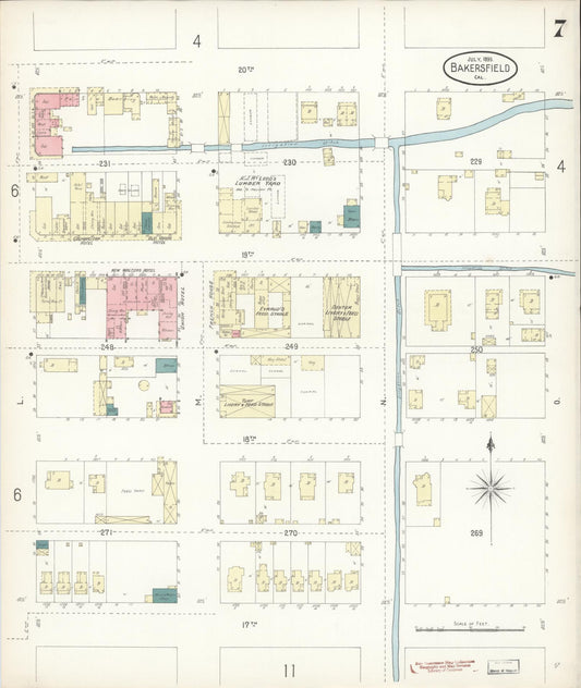 Sanborn Fire Insurance Map from Bakersfield, Kern County, California (1899), Sheet #0007 - Historic Sanborn Fire Insurance Map Print, vintage old map wall art, antique decor, genealogy gift, California California map