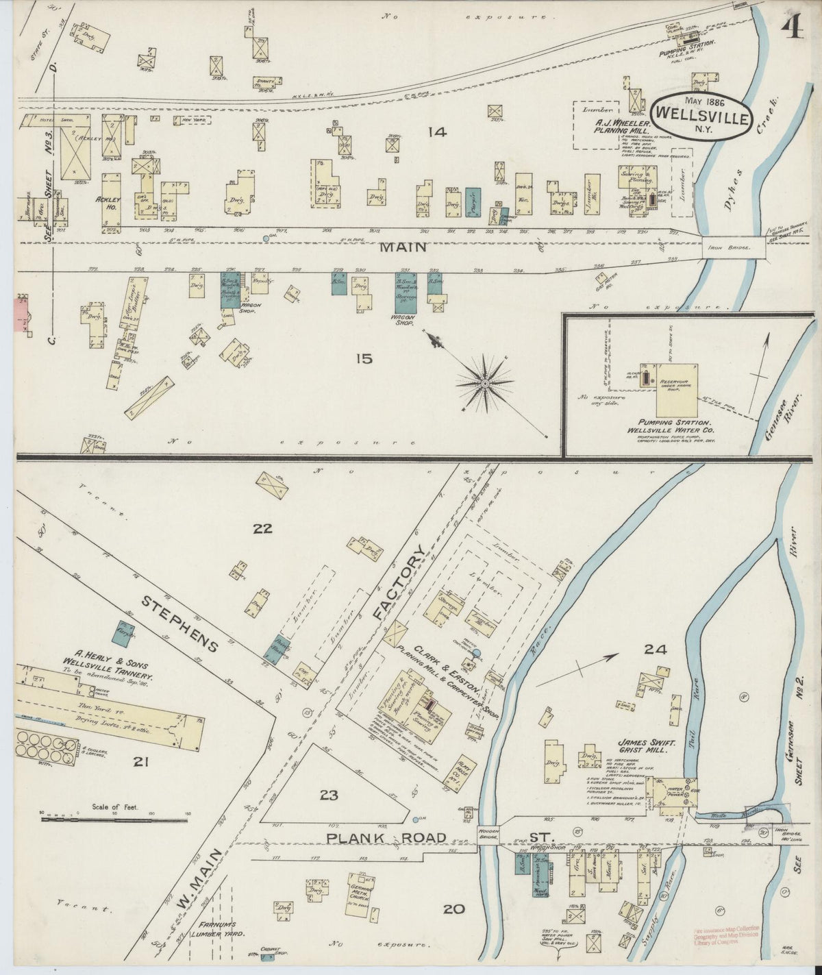 Sanborn Fire Insurance Map from Wellsville, Allegany County, New York (1886), Sheet #0004 - Complete Map Set gallery image, historic Sanborn map, vintage wall art, New York New York