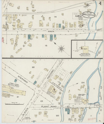 Sanborn Fire Insurance Map from Wellsville, Allegany County, New York (1886), Sheet #0004 - Complete Map Set gallery image, historic Sanborn map, vintage wall art, New York New York