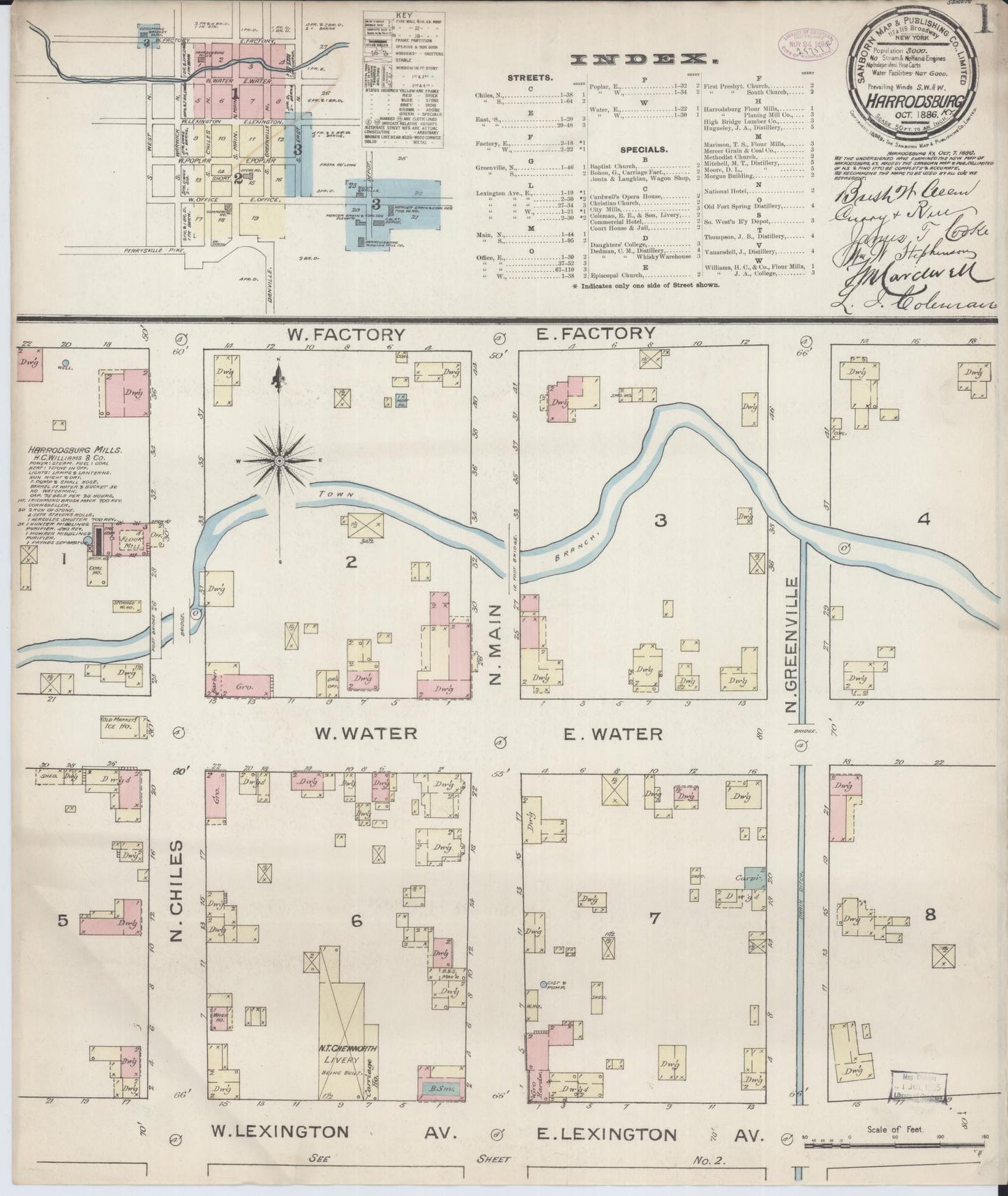 Sanborn Fire Insurance Map from Harrodsburg, Mercer County, Kentucky (1886), Sheet #0001 - Historic Sanborn Fire Insurance Map Print, vintage old map wall art, antique decor, genealogy gift, Kentucky Kentucky map