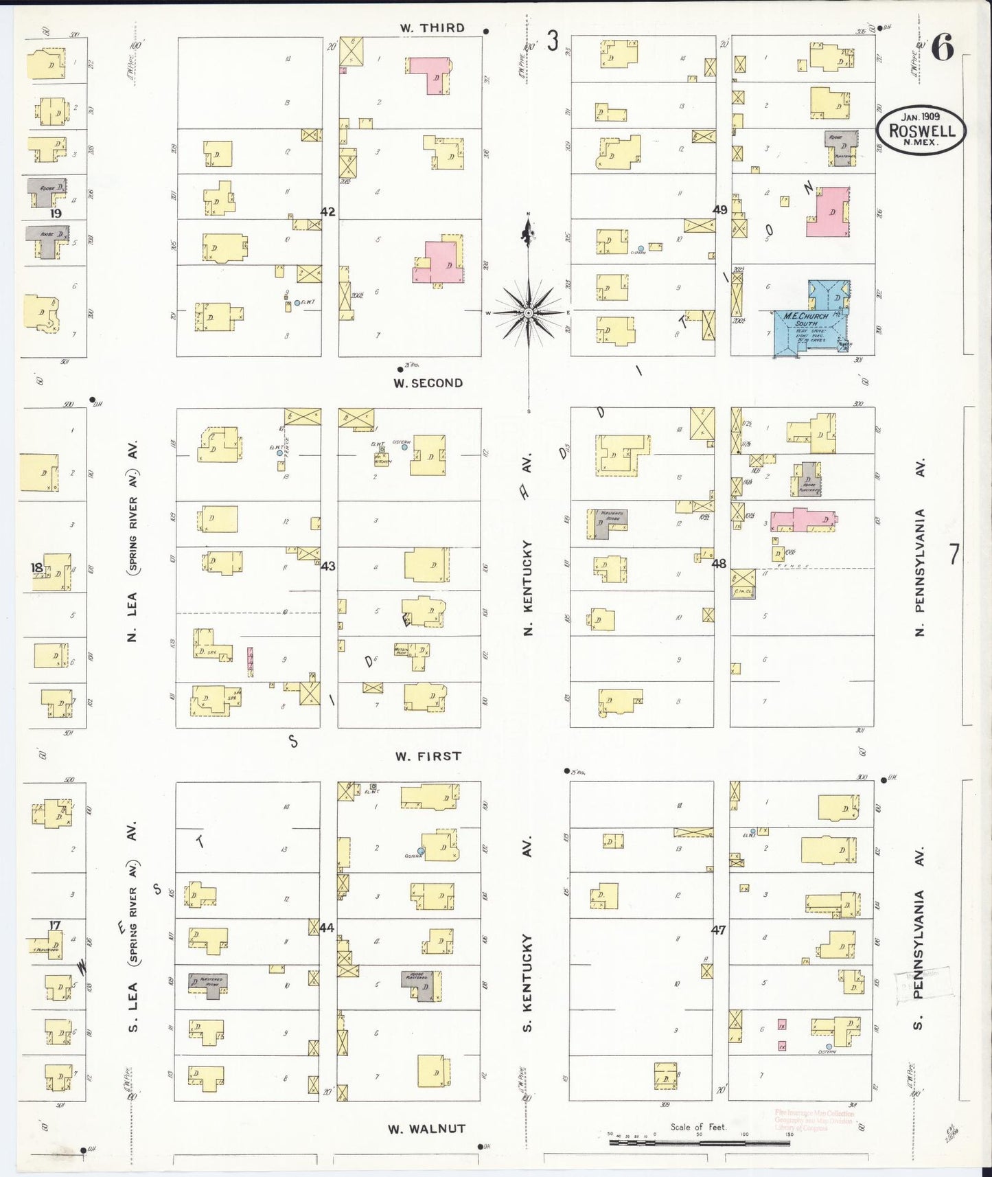 Sanborn Fire Insurance Map from Roswell, Chaves County, New Mexico (1909), Sheet #0006 - Complete Map Set gallery image, historic Sanborn map, vintage wall art, New Mexico New Mexico