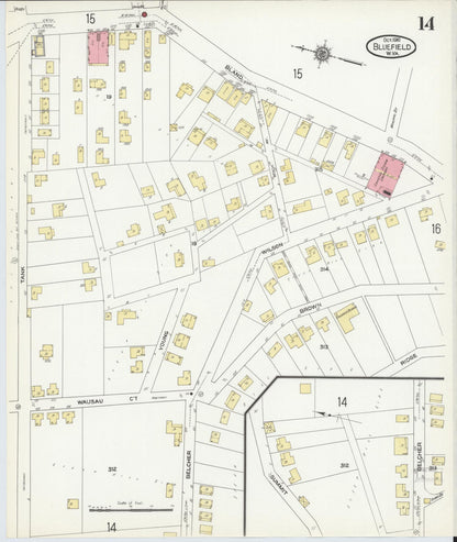 Sanborn Fire Insurance Map from Bluefield, Mercer County, West Virginia (1910), Sheet #0014 - Complete Map Set gallery image, historic Sanborn map, vintage wall art, West Virginia West Virginia