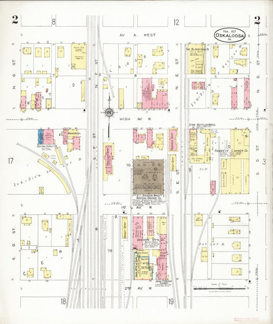 Sanborn Fire Insurance Map from Oskaloosa, Mahaska County, Iowa (1927), Sheet #0002 - Historic Sanborn Fire Insurance Map Print, vintage old map wall art