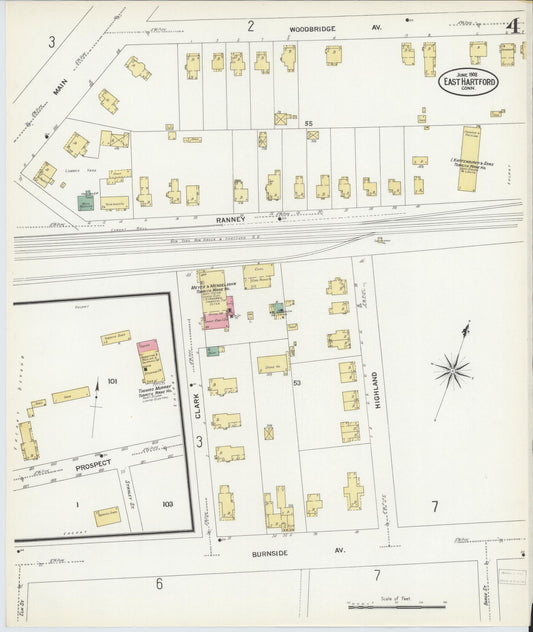 Sanborn Fire Insurance Map from East Hartford, Hartford County, Connecticut (1908), Sheet #0004 - Historic Sanborn Fire Insurance Map Print, vintage old map wall art, antique decor, genealogy gift, Connecticut Connecticut map