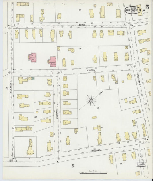 Sanborn Fire Insurance Map from Greenfield, Franklin County, Massachusetts (1896), Sheet #0005 - Historic Sanborn Fire Insurance Map Print, vintage old map wall art, antique decor, genealogy gift, Massachusetts Massachusetts map