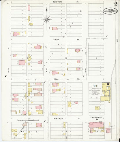 Sanborn Fire Insurance Map from Albuquerque, Bernalillo County, New Mexico (1898), Sheet #0002 - Complete Map Set gallery image, historic Sanborn map, vintage wall art, New Mexico New Mexico
