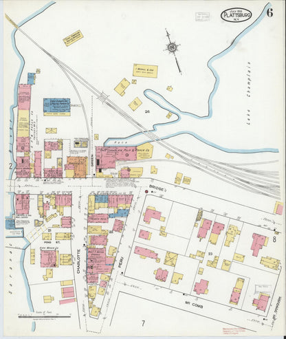 Sanborn Fire Insurance Map from Plattsburg, Clinton County, New York (1918), Sheet #0006 - Historic Sanborn Fire Insurance Map Print, vintage old map wall art, antique decor, genealogy gift, New York New York map