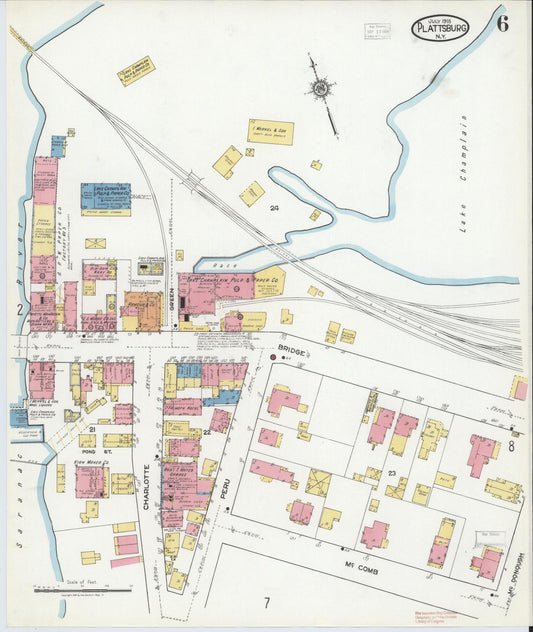 Sanborn Fire Insurance Map from Plattsburg, Clinton County, New York (1918), Sheet #0006 - Historic Sanborn Fire Insurance Map Print, vintage old map wall art, antique decor, genealogy gift, New York New York map