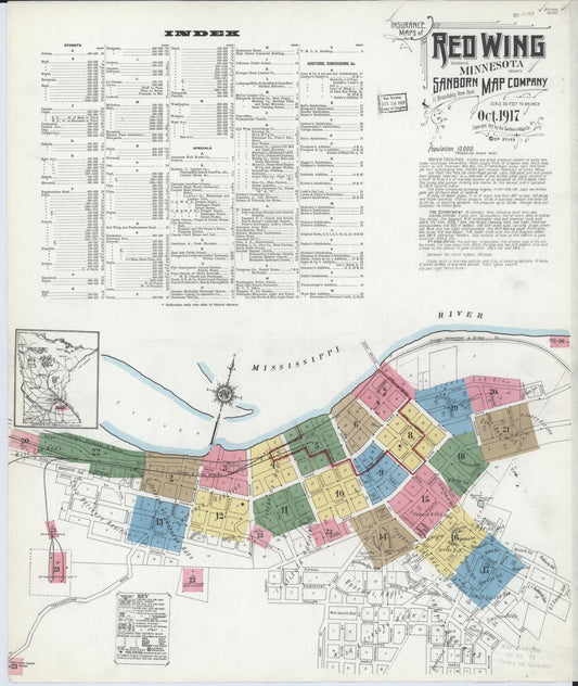Sanborn Fire Insurance Map from Red Wing, Goodhue County, Minnesota (1917), Sheet #0001 - Historic Sanborn Fire Insurance Map Print, vintage old map wall art, antique decor, genealogy gift, Minnesota Minnesota map
